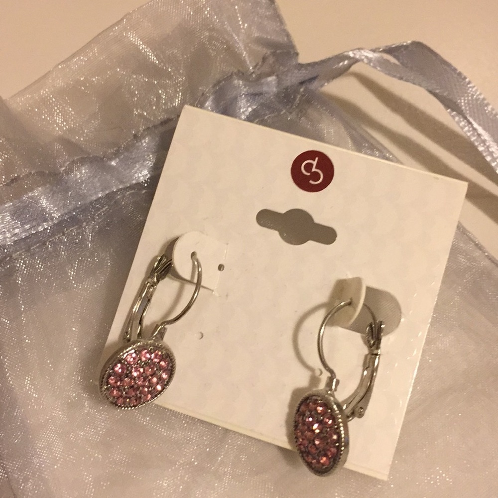 Pink gem silver earrings